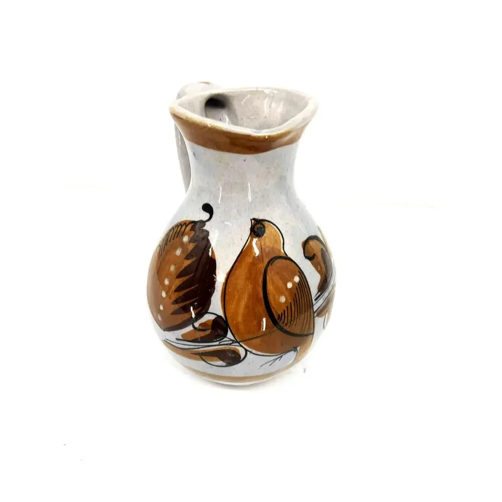 Small Mexican Tonala Pottery Pitcher Cream Brown